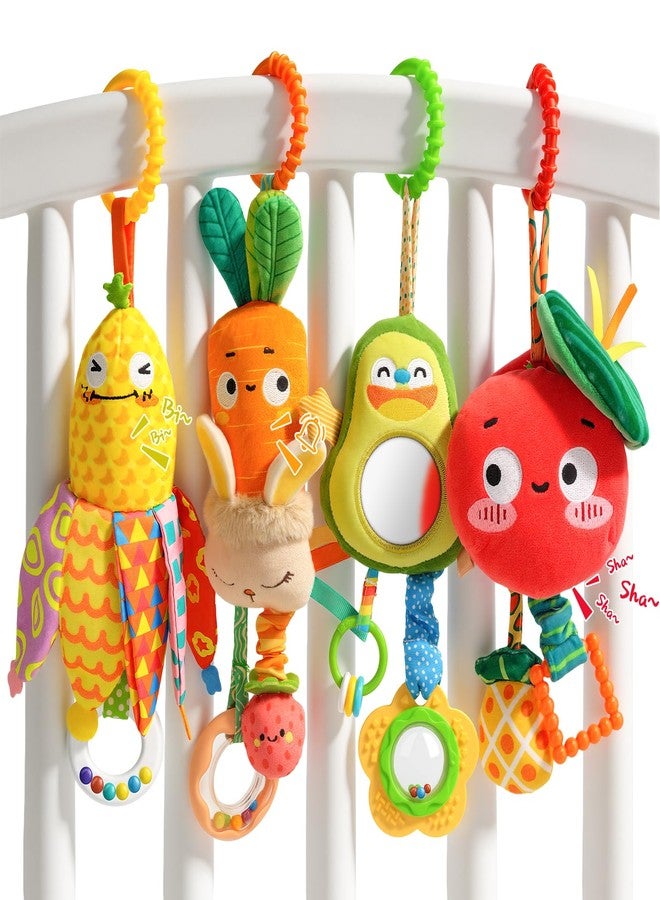 YELUFT Baby Hanging Rattle Toys, 4pcs Car Seat Stroller Toys Crib Plush Toy for Baby Newborn Infant Car Travel Activity with Teether for Boys Girls, Tummy Time for Babies 0 3 6 9 12 Months - Image 1